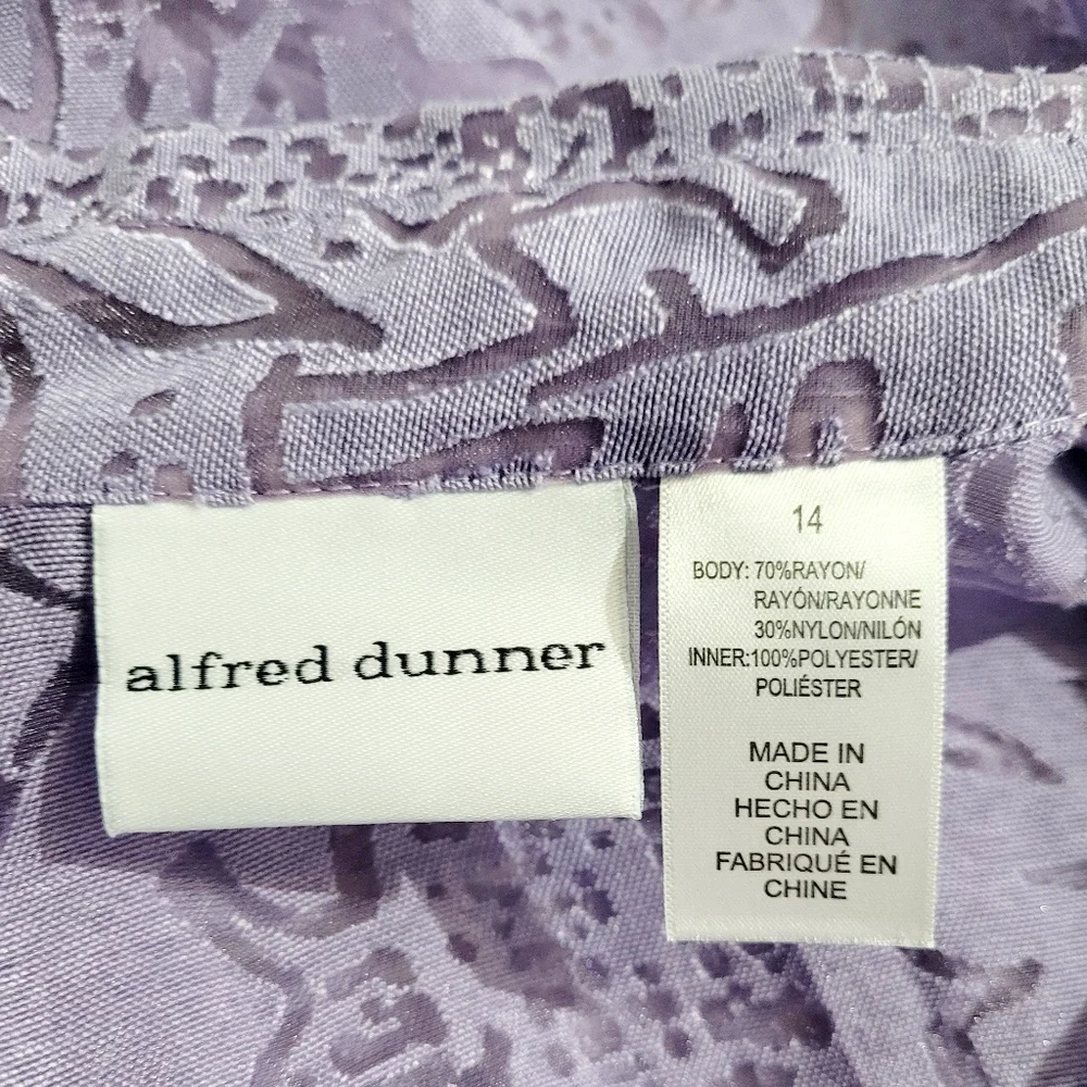 Alfred Dunner Purple Sheer Burnout Button Front Blouse Women’s Size 14 Floral - Picture 10 of 11